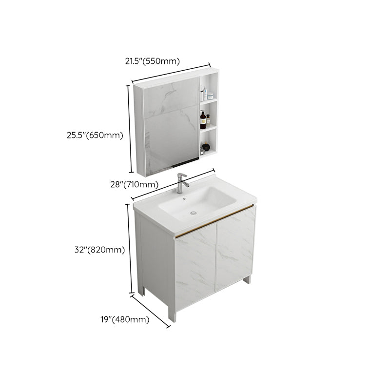 Modern White Metal Base Vanity Single Freestanding Rectangular Sink Vanity Clearhalo 'Bathroom Remodel & Bathroom Fixtures' 'Bathroom Vanities' 'bathroom_vanities' 'Home Improvement' 'home_improvement' 'home_improvement_bathroom_vanities' 7375466