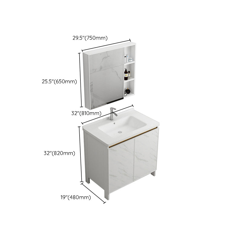 Modern White Metal Base Vanity Single Freestanding Rectangular Sink Vanity Clearhalo 'Bathroom Remodel & Bathroom Fixtures' 'Bathroom Vanities' 'bathroom_vanities' 'Home Improvement' 'home_improvement' 'home_improvement_bathroom_vanities' 7375467