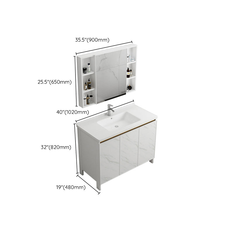 Modern White Metal Base Vanity Single Freestanding Rectangular Sink Vanity Clearhalo 'Bathroom Remodel & Bathroom Fixtures' 'Bathroom Vanities' 'bathroom_vanities' 'Home Improvement' 'home_improvement' 'home_improvement_bathroom_vanities' 7375469