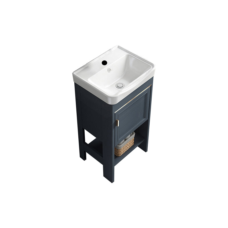 Modern Single Blue Sink Vanity Freestanding Metal Base Bath Vanity Bathroom Vanity 17"L x 14"W x 33"H Mirror Not Included Clearhalo 'Bathroom Remodel & Bathroom Fixtures' 'Bathroom Vanities' 'bathroom_vanities' 'Home Improvement' 'home_improvement' 'home_improvement_bathroom_vanities' 7375471