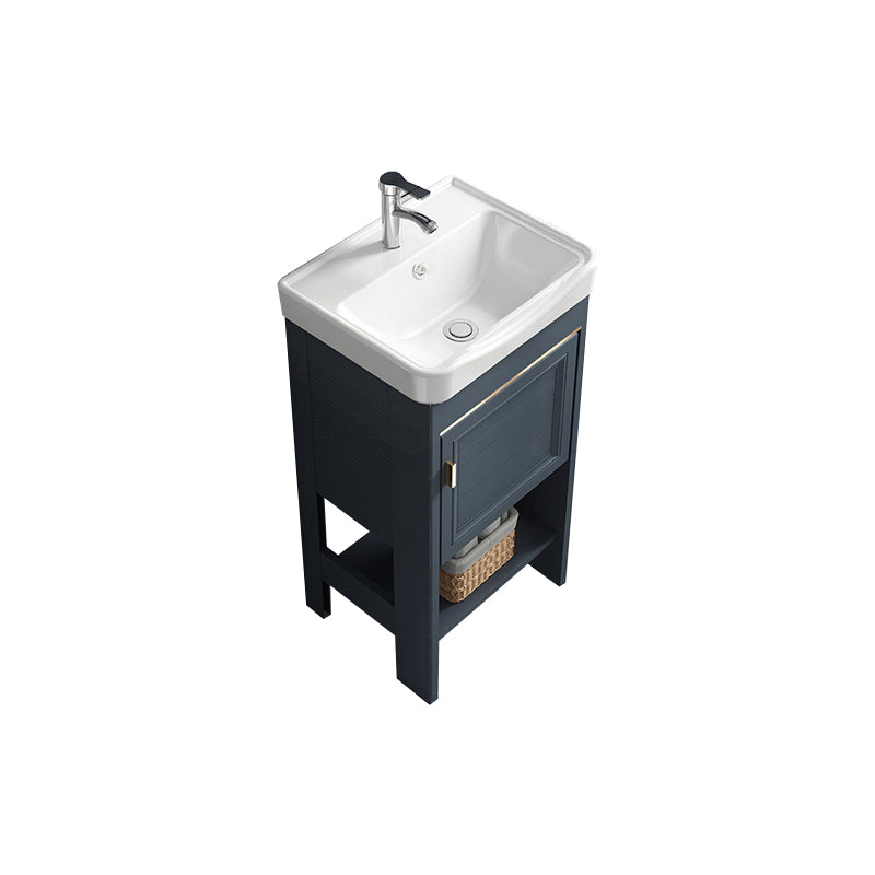 Modern Single Blue Sink Vanity Freestanding Metal Base Bath Vanity Vanity & Faucet 17"L x 14"W x 33"H Mirror Not Included Clearhalo 'Bathroom Remodel & Bathroom Fixtures' 'Bathroom Vanities' 'bathroom_vanities' 'Home Improvement' 'home_improvement' 'home_improvement_bathroom_vanities' 7375477