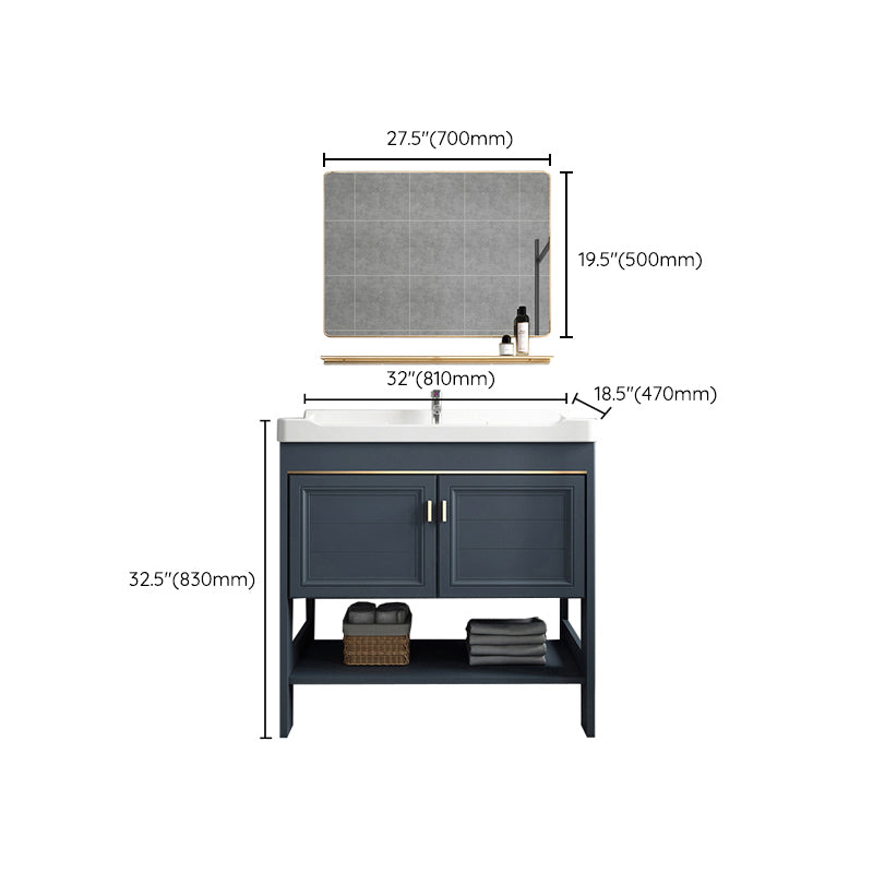 Modern Single Blue Sink Vanity Freestanding Metal Base Bath Vanity Clearhalo 'Bathroom Remodel & Bathroom Fixtures' 'Bathroom Vanities' 'bathroom_vanities' 'Home Improvement' 'home_improvement' 'home_improvement_bathroom_vanities' 7375502