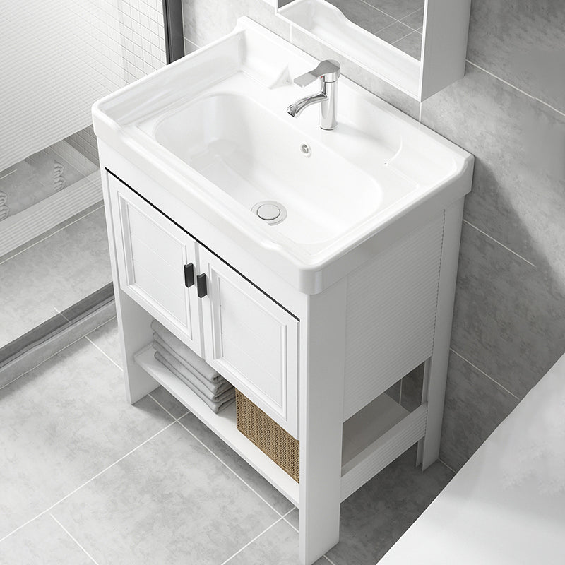 Modern Single Bath Vanity Freestanding White Metal Base Sink Vanity Clearhalo 'Bathroom Remodel & Bathroom Fixtures' 'Bathroom Vanities' 'bathroom_vanities' 'Home Improvement' 'home_improvement' 'home_improvement_bathroom_vanities' 7375521