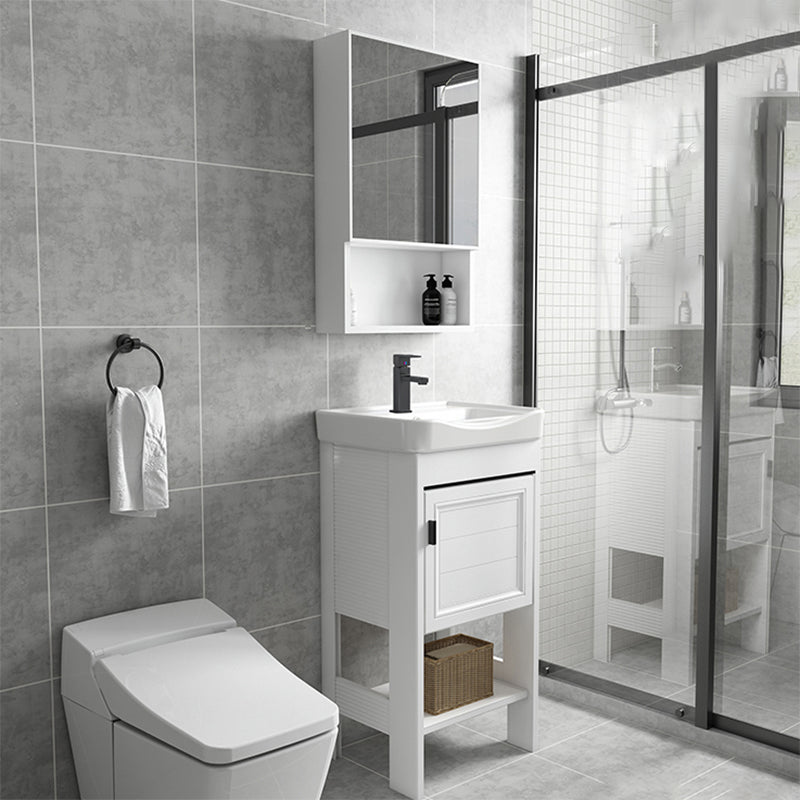 Modern Single Bath Vanity Freestanding White Metal Base Sink Vanity Clearhalo 'Bathroom Remodel & Bathroom Fixtures' 'Bathroom Vanities' 'bathroom_vanities' 'Home Improvement' 'home_improvement' 'home_improvement_bathroom_vanities' 7375523