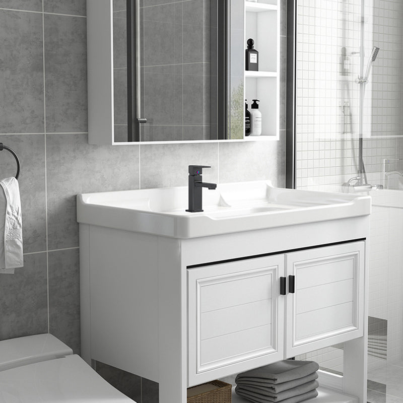 Modern Single Bath Vanity Freestanding White Metal Base Sink Vanity Clearhalo 'Bathroom Remodel & Bathroom Fixtures' 'Bathroom Vanities' 'bathroom_vanities' 'Home Improvement' 'home_improvement' 'home_improvement_bathroom_vanities' 7375527