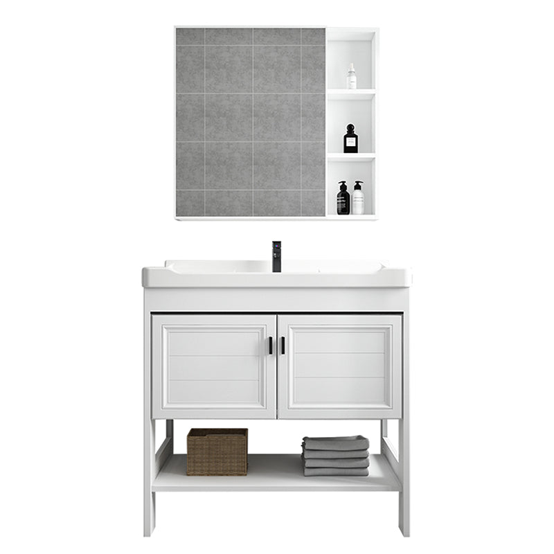 Modern Single Bath Vanity Freestanding White Metal Base Sink Vanity Clearhalo 'Bathroom Remodel & Bathroom Fixtures' 'Bathroom Vanities' 'bathroom_vanities' 'Home Improvement' 'home_improvement' 'home_improvement_bathroom_vanities' 7375530