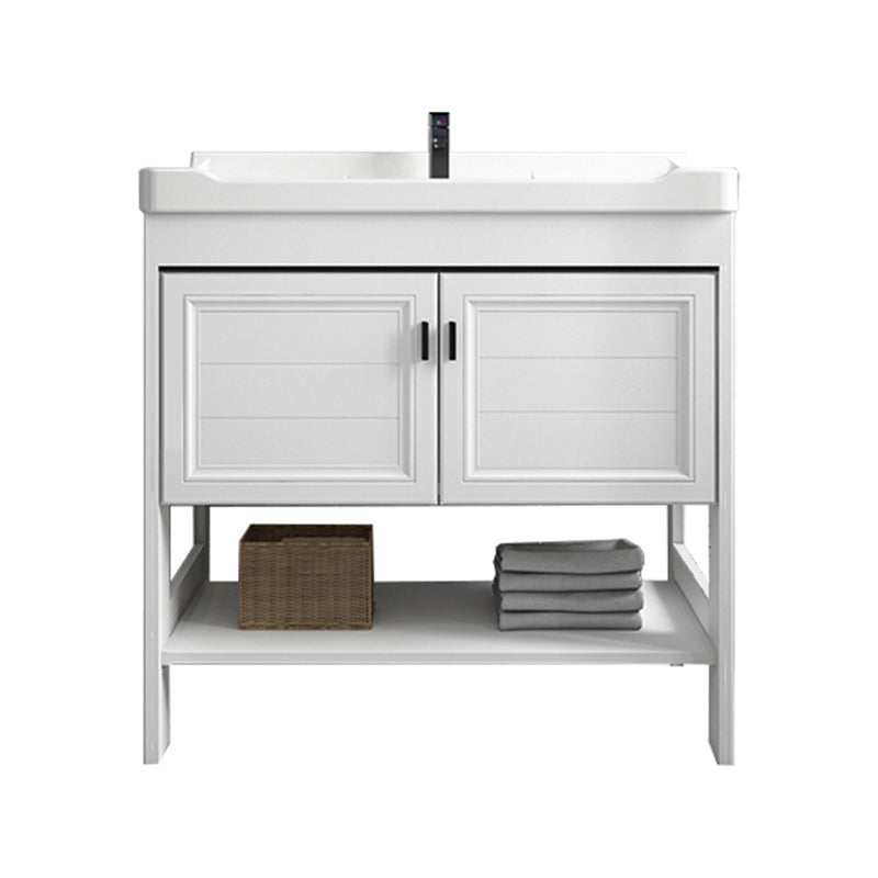 Modern Single Bath Vanity Freestanding White Metal Base Sink Vanity Vanity & Faucet Mirror Not Included Clearhalo 'Bathroom Remodel & Bathroom Fixtures' 'Bathroom Vanities' 'bathroom_vanities' 'Home Improvement' 'home_improvement' 'home_improvement_bathroom_vanities' 7375535