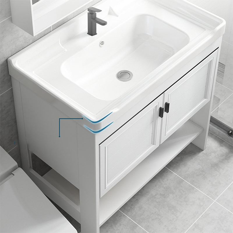Modern Single Bath Vanity Freestanding White Metal Base Sink Vanity Clearhalo 'Bathroom Remodel & Bathroom Fixtures' 'Bathroom Vanities' 'bathroom_vanities' 'Home Improvement' 'home_improvement' 'home_improvement_bathroom_vanities' 7375536