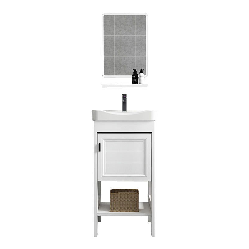 Modern Single Bath Vanity Freestanding White Metal Base Sink Vanity Vanity & Faucet & Mirrors 17"L x 14"W x 33"H Square Mirror Clearhalo 'Bathroom Remodel & Bathroom Fixtures' 'Bathroom Vanities' 'bathroom_vanities' 'Home Improvement' 'home_improvement' 'home_improvement_bathroom_vanities' 7375537