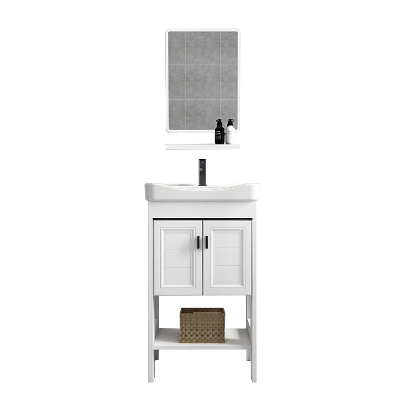 Modern Single Bath Vanity Freestanding White Metal Base Sink Vanity Vanity & Faucet & Mirrors 20"L x 14"W x 33"H Square Mirror Clearhalo 'Bathroom Remodel & Bathroom Fixtures' 'Bathroom Vanities' 'bathroom_vanities' 'Home Improvement' 'home_improvement' 'home_improvement_bathroom_vanities' 7375538