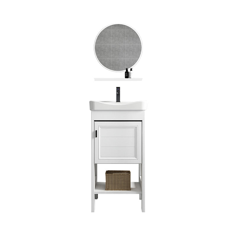 Modern Single Bath Vanity Freestanding White Metal Base Sink Vanity Vanity & Faucet & Mirrors 17"L x 14"W x 33"H Round Mirror Clearhalo 'Bathroom Remodel & Bathroom Fixtures' 'Bathroom Vanities' 'bathroom_vanities' 'Home Improvement' 'home_improvement' 'home_improvement_bathroom_vanities' 7375541