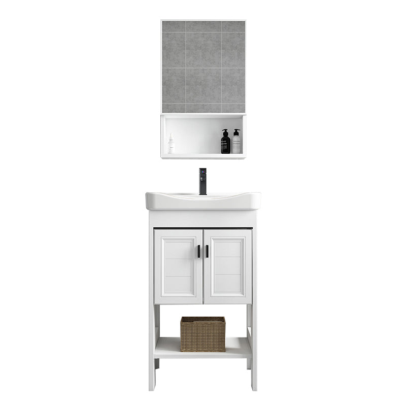 Modern Single Bath Vanity Freestanding White Metal Base Sink Vanity Vanity & Faucet & Mirror Cabinet 20"L x 14"W x 33"H Square Mirror Clearhalo 'Bathroom Remodel & Bathroom Fixtures' 'Bathroom Vanities' 'bathroom_vanities' 'Home Improvement' 'home_improvement' 'home_improvement_bathroom_vanities' 7375546