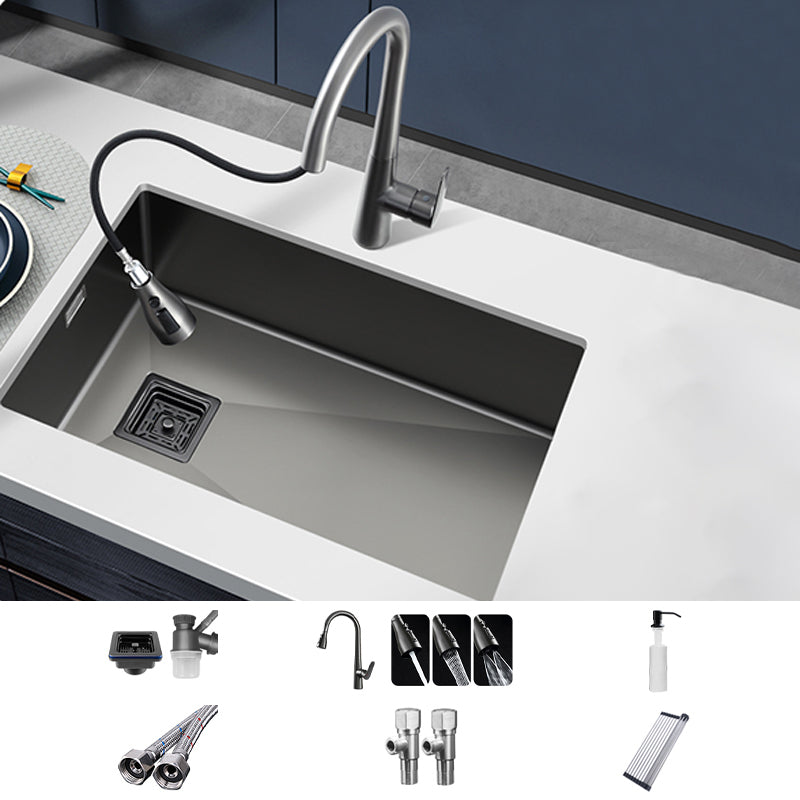 Soundproof Kitchen Sink Overflow Hole Design Kitchen Sink with Faucet Three Outlet Water Draw Tap Clearhalo 'Home Improvement' 'home_improvement' 'home_improvement_kitchen_sinks' 'Kitchen Remodel & Kitchen Fixtures' 'Kitchen Sinks & Faucet Components' 'Kitchen Sinks' 'kitchen_sinks' 7375908