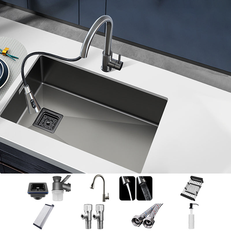 Soundproof Kitchen Sink Overflow Hole Design Kitchen Sink with Faucet Pull Out Faucet Clearhalo 'Home Improvement' 'home_improvement' 'home_improvement_kitchen_sinks' 'Kitchen Remodel & Kitchen Fixtures' 'Kitchen Sinks & Faucet Components' 'Kitchen Sinks' 'kitchen_sinks' 7375910