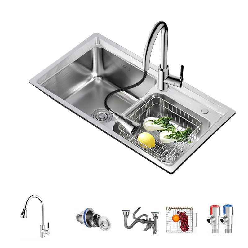 Stainless Steel Kitchen Sink Double Basin Sink with Drain Assembly Sink with Faucet Three Outlet Water Draw Tap Clearhalo 'Home Improvement' 'home_improvement' 'home_improvement_kitchen_sinks' 'Kitchen Remodel & Kitchen Fixtures' 'Kitchen Sinks & Faucet Components' 'Kitchen Sinks' 'kitchen_sinks' 7375927