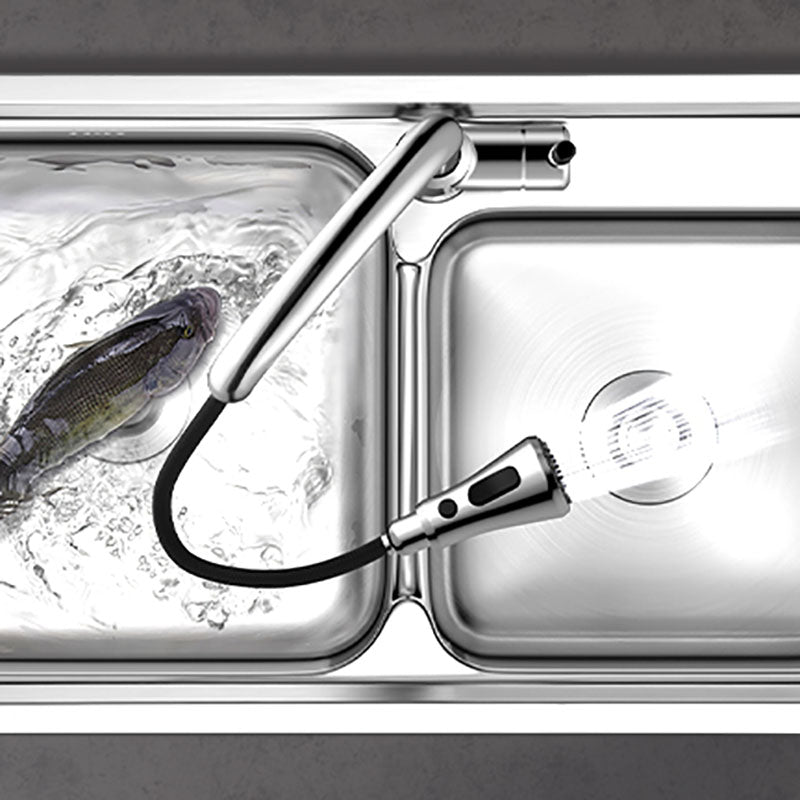 Stainless Steel Kitchen Sink Double Basin Sink with Drain Assembly Clearhalo 'Home Improvement' 'home_improvement' 'home_improvement_kitchen_sinks' 'Kitchen Remodel & Kitchen Fixtures' 'Kitchen Sinks & Faucet Components' 'Kitchen Sinks' 'kitchen_sinks' 7375928