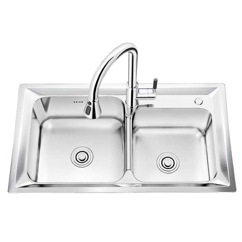 Stainless Steel Kitchen Sink Double Basin Sink with Drain Assembly Clearhalo 'Home Improvement' 'home_improvement' 'home_improvement_kitchen_sinks' 'Kitchen Remodel & Kitchen Fixtures' 'Kitchen Sinks & Faucet Components' 'Kitchen Sinks' 'kitchen_sinks' 7375933