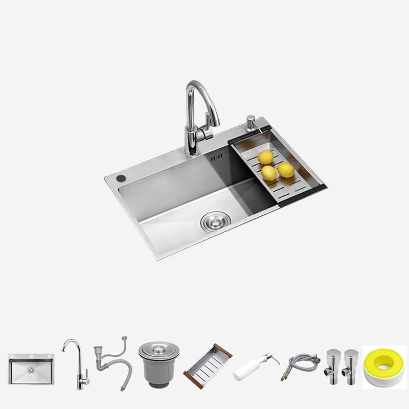 Single Bowl Kitchen Sink Stainless Steel Kitchen Sink with Strainer Sink with Faucet Round Faucet Clearhalo 'Home Improvement' 'home_improvement' 'home_improvement_kitchen_sinks' 'Kitchen Remodel & Kitchen Fixtures' 'Kitchen Sinks & Faucet Components' 'Kitchen Sinks' 'kitchen_sinks' 7375943