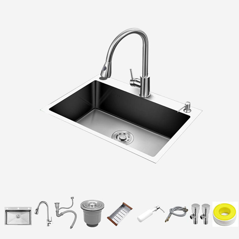 Single Bowl Kitchen Sink Stainless Steel Kitchen Sink with Strainer Sink with Faucet Pull Out Faucet Clearhalo 'Home Improvement' 'home_improvement' 'home_improvement_kitchen_sinks' 'Kitchen Remodel & Kitchen Fixtures' 'Kitchen Sinks & Faucet Components' 'Kitchen Sinks' 'kitchen_sinks' 7375945
