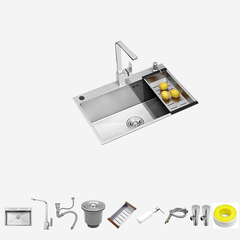 Single Bowl Kitchen Sink Stainless Steel Kitchen Sink with Strainer Sink with Faucet Square Faucet Clearhalo 'Home Improvement' 'home_improvement' 'home_improvement_kitchen_sinks' 'Kitchen Remodel & Kitchen Fixtures' 'Kitchen Sinks & Faucet Components' 'Kitchen Sinks' 'kitchen_sinks' 7375947