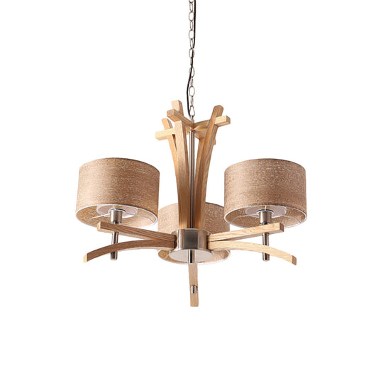 Beige Radial Ceiling Chandelier Modernist 3/6 Lights Wood Suspended Pendant Lamp with Shade Clearhalo 'Carpenter Chandeliers' 'Ceiling Lights' 'Chandeliers' 'Industrial' 'Modern Chandeliers' 'Modern' Lighting' 737602