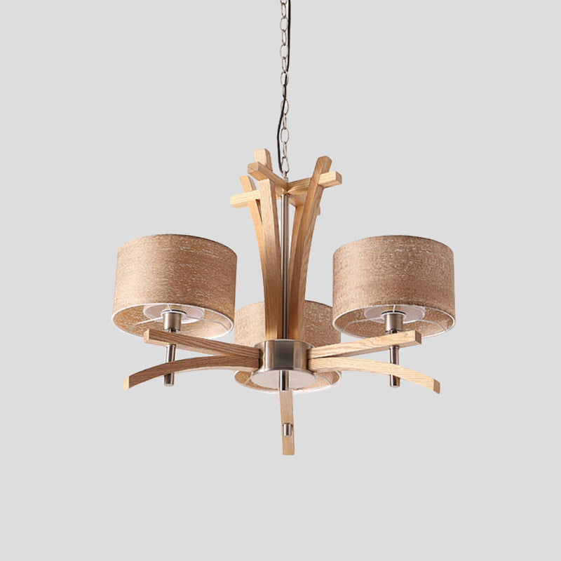 Beige Radial Ceiling Chandelier Modernist 3/6 Lights Wood Suspended Pendant Lamp with Shade Clearhalo 'Carpenter Chandeliers' 'Ceiling Lights' 'Chandeliers' 'Industrial' 'Modern Chandeliers' 'Modern' Lighting' 737603