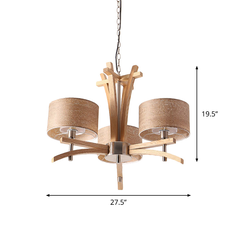 Beige Radial Ceiling Chandelier Modernist 3/6 Lights Wood Suspended Pendant Lamp with Shade Clearhalo 'Carpenter Chandeliers' 'Ceiling Lights' 'Chandeliers' 'Industrial' 'Modern Chandeliers' 'Modern' Lighting' 737604