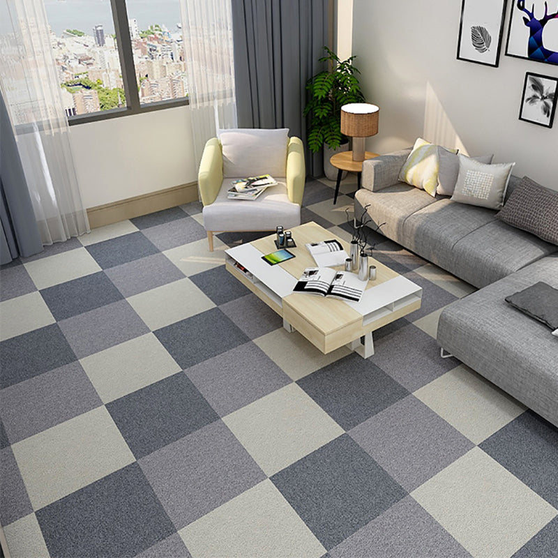 Modern Carpet Floor Tile Level Loop Glue Down Fade Resistant Carpet Tiles Dark Gray-White 40-Piece Set Asphalt Clearhalo 'Carpet Tiles & Carpet Squares' 'carpet_tiles_carpet_squares' 'Flooring 'Home Improvement' 'home_improvement' 'home_improvement_carpet_tiles_carpet_squares' Walls and Ceiling' 7376064