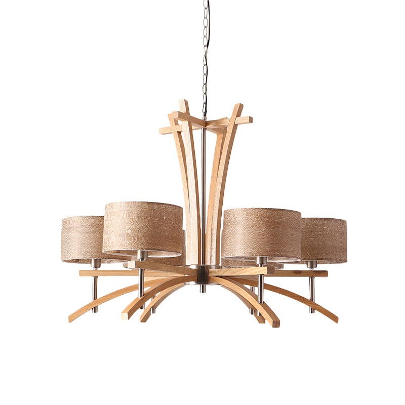 Beige Radial Ceiling Chandelier Modernist 3/6 Lights Wood Suspended Pendant Lamp with Shade Clearhalo 'Carpenter Chandeliers' 'Ceiling Lights' 'Chandeliers' 'Industrial' 'Modern Chandeliers' 'Modern' Lighting' 737607