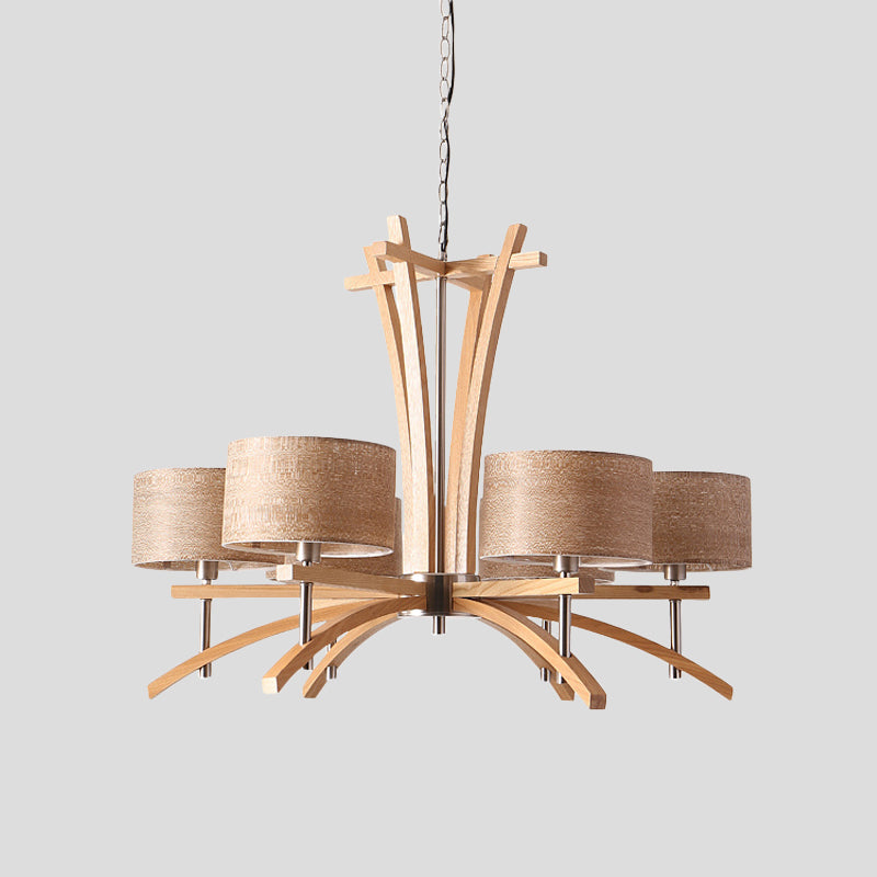 Beige Radial Ceiling Chandelier Modernist 3/6 Lights Wood Suspended Pendant Lamp with Shade Clearhalo 'Carpenter Chandeliers' 'Ceiling Lights' 'Chandeliers' 'Industrial' 'Modern Chandeliers' 'Modern' Lighting' 737608