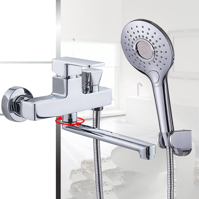 Chrome Polished Bathroom Faucet Wall Mount Swivel Spout with Handheld Shower Clearhalo 'Bathroom Remodel & Bathroom Fixtures' 'Bathtub Faucets' 'bathtub_faucets' 'Home Improvement' 'home_improvement' 'home_improvement_bathtub_faucets' 7376080