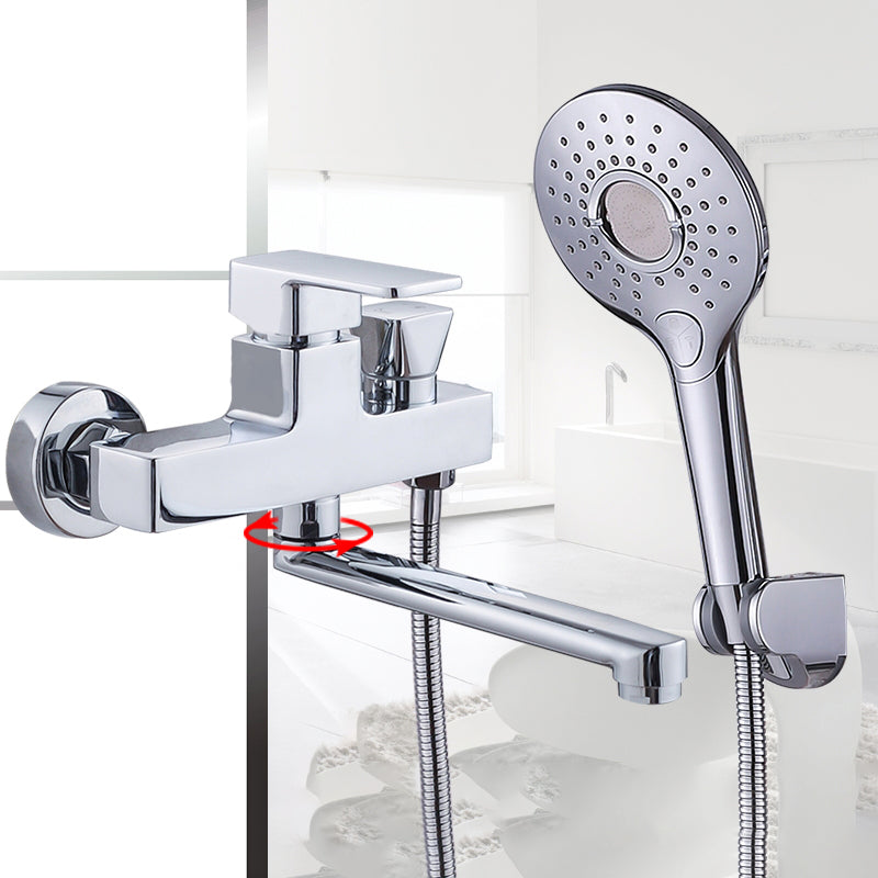 Chrome Polished Bathroom Faucet Wall Mount Swivel Spout with Handheld Shower Clearhalo 'Bathroom Remodel & Bathroom Fixtures' 'Bathtub Faucets' 'bathtub_faucets' 'Home Improvement' 'home_improvement' 'home_improvement_bathtub_faucets' 7376080