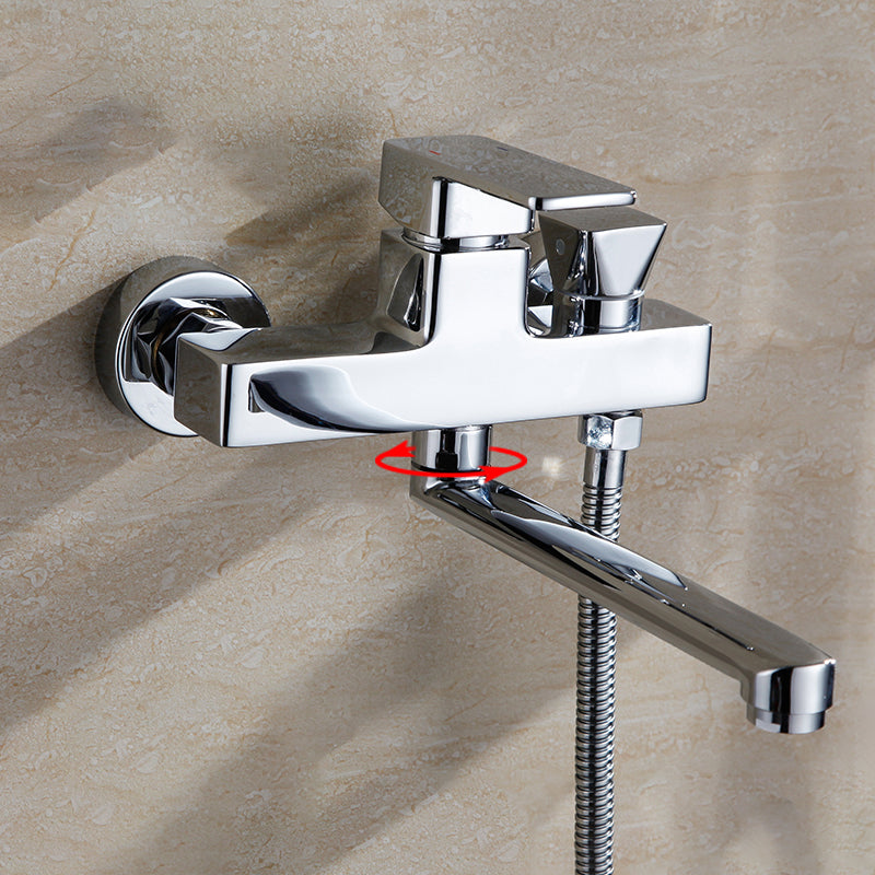 Chrome Polished Bathroom Faucet Wall Mount Swivel Spout with Handheld Shower Clearhalo 'Bathroom Remodel & Bathroom Fixtures' 'Bathtub Faucets' 'bathtub_faucets' 'Home Improvement' 'home_improvement' 'home_improvement_bathtub_faucets' 7376082
