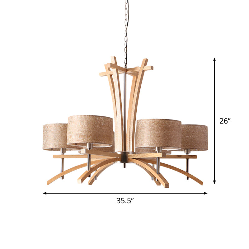 Beige Radial Ceiling Chandelier Modernist 3/6 Lights Wood Suspended Pendant Lamp with Shade Clearhalo 'Carpenter Chandeliers' 'Ceiling Lights' 'Chandeliers' 'Industrial' 'Modern Chandeliers' 'Modern' Lighting' 737609
