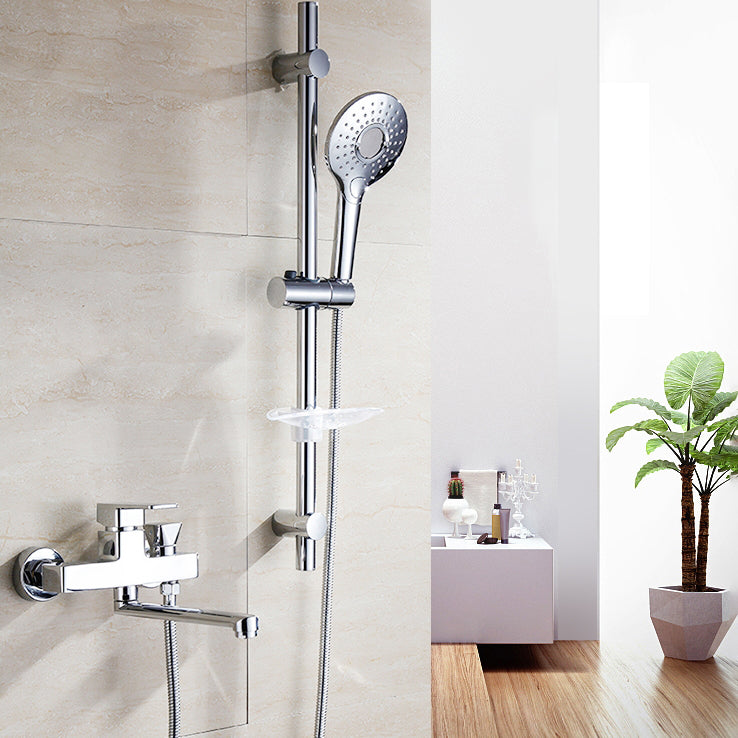 Chrome Polished Bathroom Faucet Wall Mount Swivel Spout with Handheld Shower Clearhalo 'Bathroom Remodel & Bathroom Fixtures' 'Bathtub Faucets' 'bathtub_faucets' 'Home Improvement' 'home_improvement' 'home_improvement_bathtub_faucets' 7376091