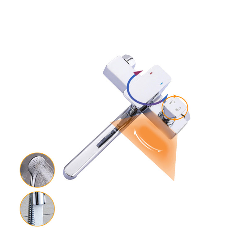 Chrome Polished Bathroom Faucet Wall Mount Swivel Spout with Handheld Shower Clearhalo 'Bathroom Remodel & Bathroom Fixtures' 'Bathtub Faucets' 'bathtub_faucets' 'Home Improvement' 'home_improvement' 'home_improvement_bathtub_faucets' 7376095