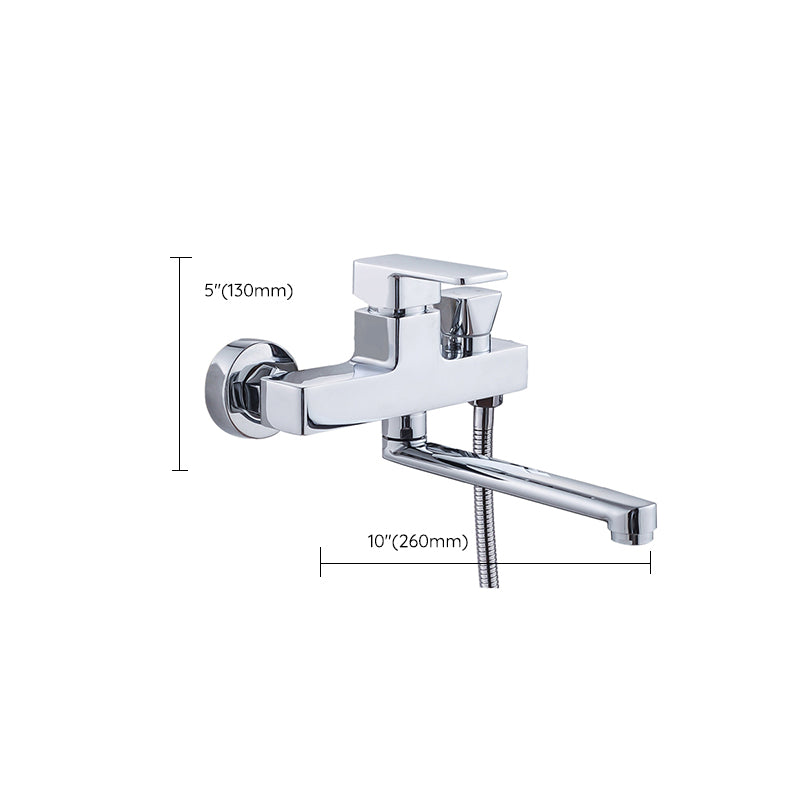 Chrome Polished Bathroom Faucet Wall Mount Swivel Spout with Handheld Shower Clearhalo 'Bathroom Remodel & Bathroom Fixtures' 'Bathtub Faucets' 'bathtub_faucets' 'Home Improvement' 'home_improvement' 'home_improvement_bathtub_faucets' 7376098