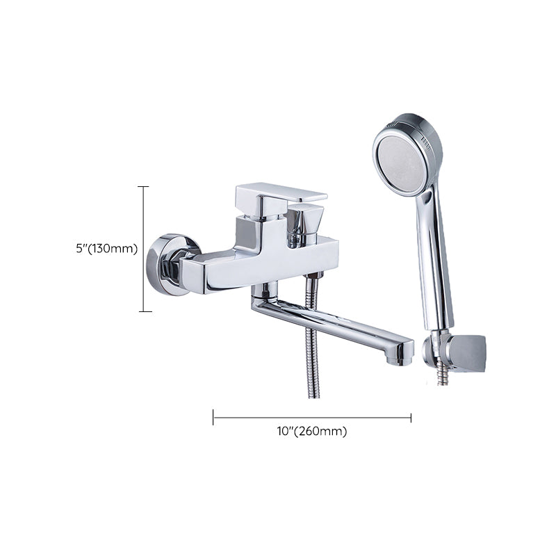 Chrome Polished Bathroom Faucet Wall Mount Swivel Spout with Handheld Shower Clearhalo 'Bathroom Remodel & Bathroom Fixtures' 'Bathtub Faucets' 'bathtub_faucets' 'Home Improvement' 'home_improvement' 'home_improvement_bathtub_faucets' 7376099