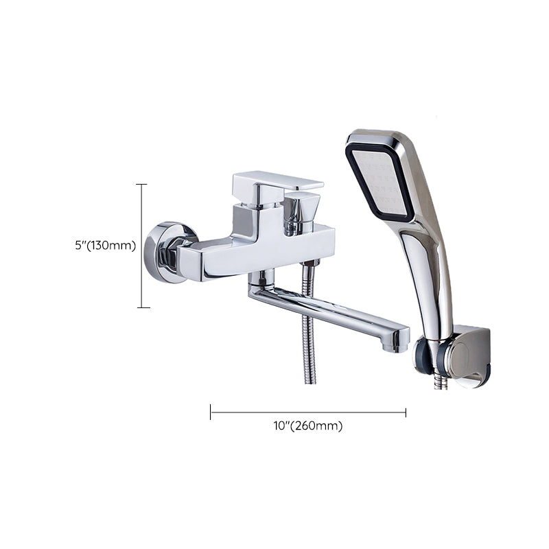 Chrome Polished Bathroom Faucet Wall Mount Swivel Spout with Handheld Shower Clearhalo 'Bathroom Remodel & Bathroom Fixtures' 'Bathtub Faucets' 'bathtub_faucets' 'Home Improvement' 'home_improvement' 'home_improvement_bathtub_faucets' 7376100