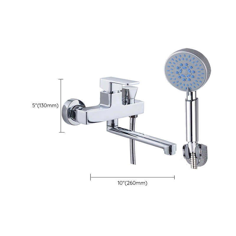 Chrome Polished Bathroom Faucet Wall Mount Swivel Spout with Handheld Shower Clearhalo 'Bathroom Remodel & Bathroom Fixtures' 'Bathtub Faucets' 'bathtub_faucets' 'Home Improvement' 'home_improvement' 'home_improvement_bathtub_faucets' 7376101