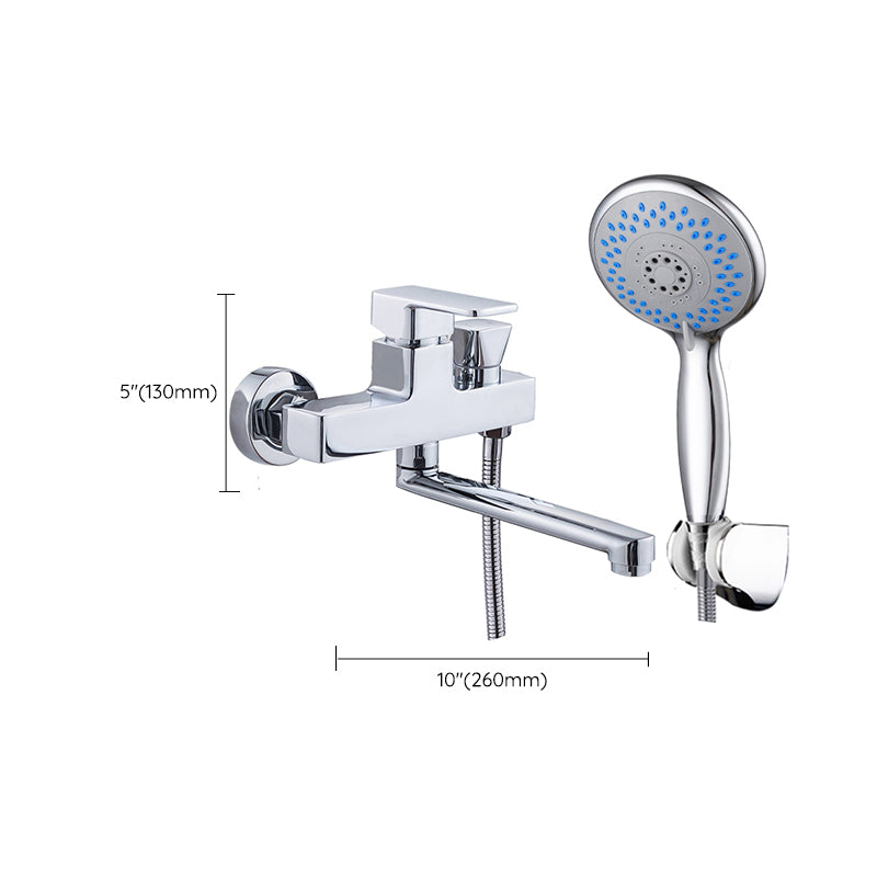 Chrome Polished Bathroom Faucet Wall Mount Swivel Spout with Handheld Shower Clearhalo 'Bathroom Remodel & Bathroom Fixtures' 'Bathtub Faucets' 'bathtub_faucets' 'Home Improvement' 'home_improvement' 'home_improvement_bathtub_faucets' 7376102