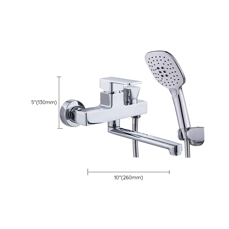 Chrome Polished Bathroom Faucet Wall Mount Swivel Spout with Handheld Shower Clearhalo 'Bathroom Remodel & Bathroom Fixtures' 'Bathtub Faucets' 'bathtub_faucets' 'Home Improvement' 'home_improvement' 'home_improvement_bathtub_faucets' 7376103