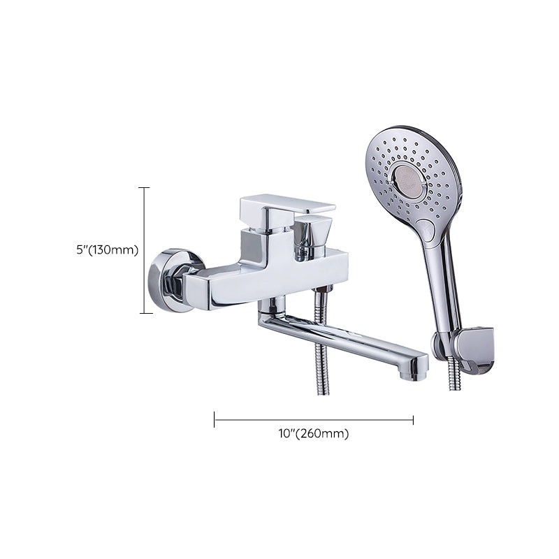 Chrome Polished Bathroom Faucet Wall Mount Swivel Spout with Handheld Shower Clearhalo 'Bathroom Remodel & Bathroom Fixtures' 'Bathtub Faucets' 'bathtub_faucets' 'Home Improvement' 'home_improvement' 'home_improvement_bathtub_faucets' 7376104