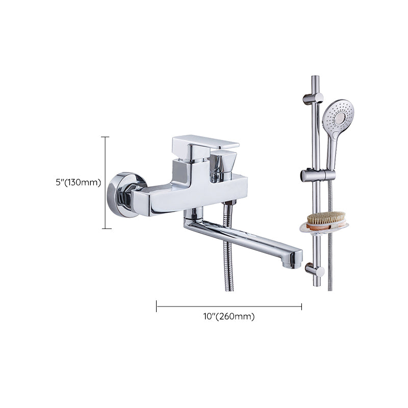 Chrome Polished Bathroom Faucet Wall Mount Swivel Spout with Handheld Shower Clearhalo 'Bathroom Remodel & Bathroom Fixtures' 'Bathtub Faucets' 'bathtub_faucets' 'Home Improvement' 'home_improvement' 'home_improvement_bathtub_faucets' 7376105