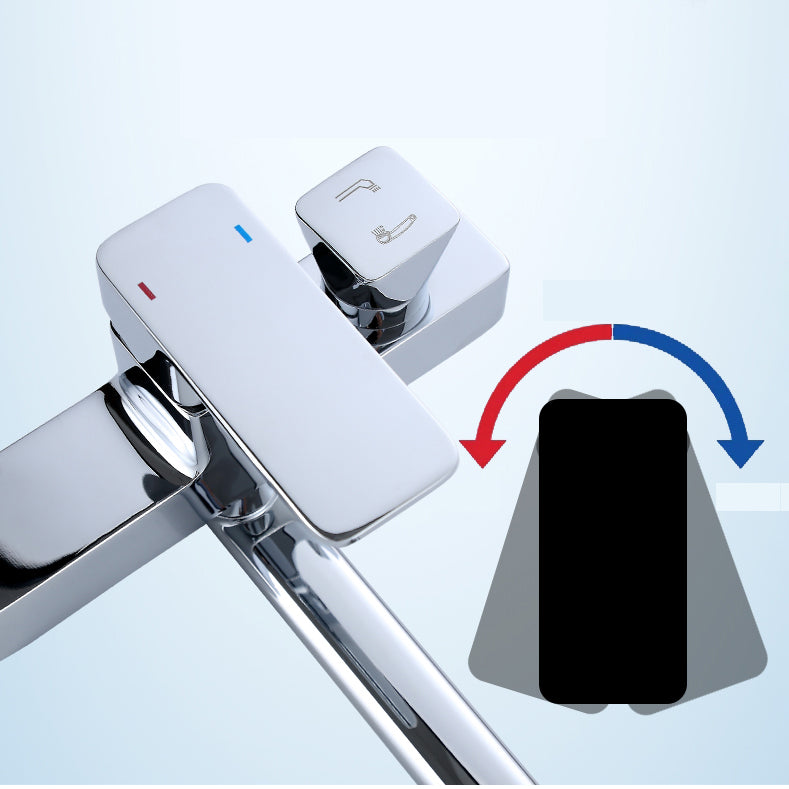 Wall Mounted Bath Faucet Trim Chrome Polished Swivel Spout with Handshower Clearhalo 'Bathroom Remodel & Bathroom Fixtures' 'Bathtub Faucets' 'bathtub_faucets' 'Home Improvement' 'home_improvement' 'home_improvement_bathtub_faucets' 7376113