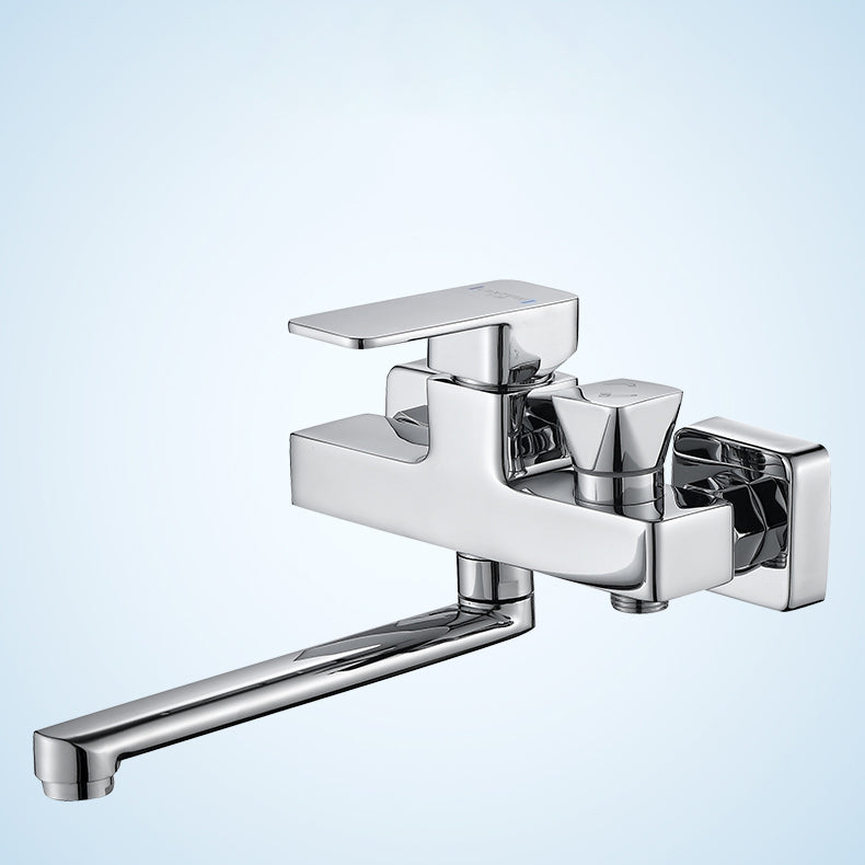 Wall Mounted Bath Faucet Trim Chrome Polished Swivel Spout with Handshower Clearhalo 'Bathroom Remodel & Bathroom Fixtures' 'Bathtub Faucets' 'bathtub_faucets' 'Home Improvement' 'home_improvement' 'home_improvement_bathtub_faucets' 7376122