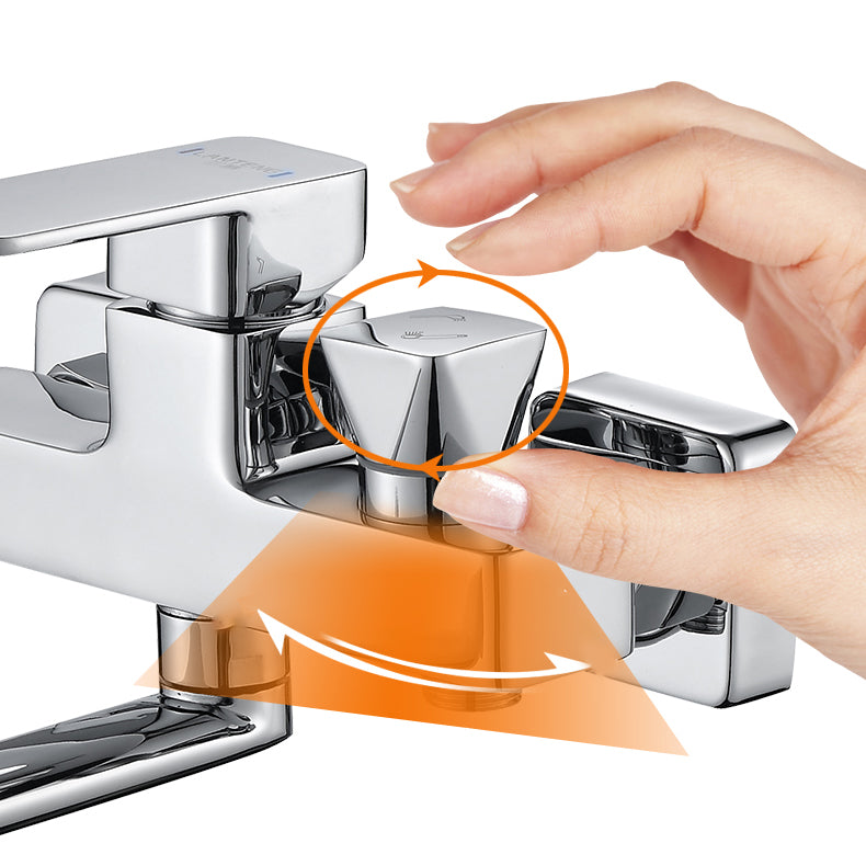 Wall Mounted Bath Faucet Trim Chrome Polished Swivel Spout with Handshower Clearhalo 'Bathroom Remodel & Bathroom Fixtures' 'Bathtub Faucets' 'bathtub_faucets' 'Home Improvement' 'home_improvement' 'home_improvement_bathtub_faucets' 7376123