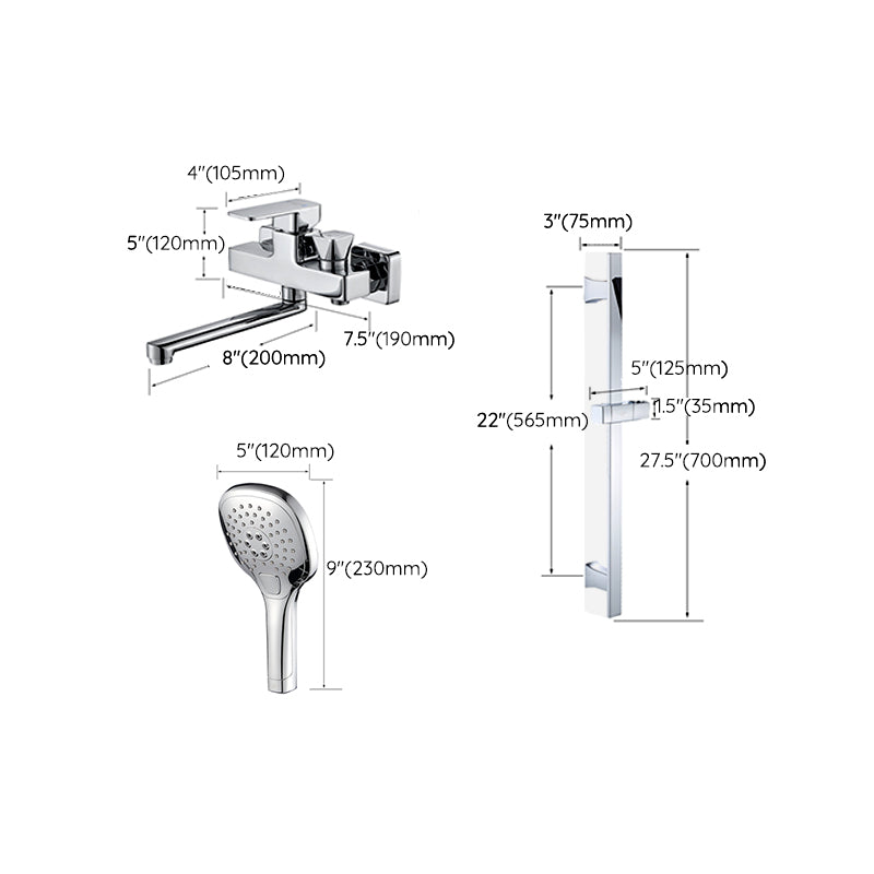 Wall Mounted Bath Faucet Trim Chrome Polished Swivel Spout with Handshower Clearhalo 'Bathroom Remodel & Bathroom Fixtures' 'Bathtub Faucets' 'bathtub_faucets' 'Home Improvement' 'home_improvement' 'home_improvement_bathtub_faucets' 7376131