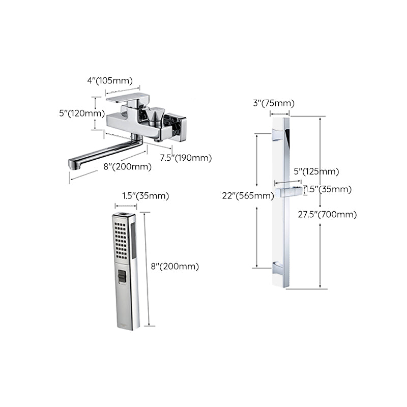 Wall Mounted Bath Faucet Trim Chrome Polished Swivel Spout with Handshower Clearhalo 'Bathroom Remodel & Bathroom Fixtures' 'Bathtub Faucets' 'bathtub_faucets' 'Home Improvement' 'home_improvement' 'home_improvement_bathtub_faucets' 7376132
