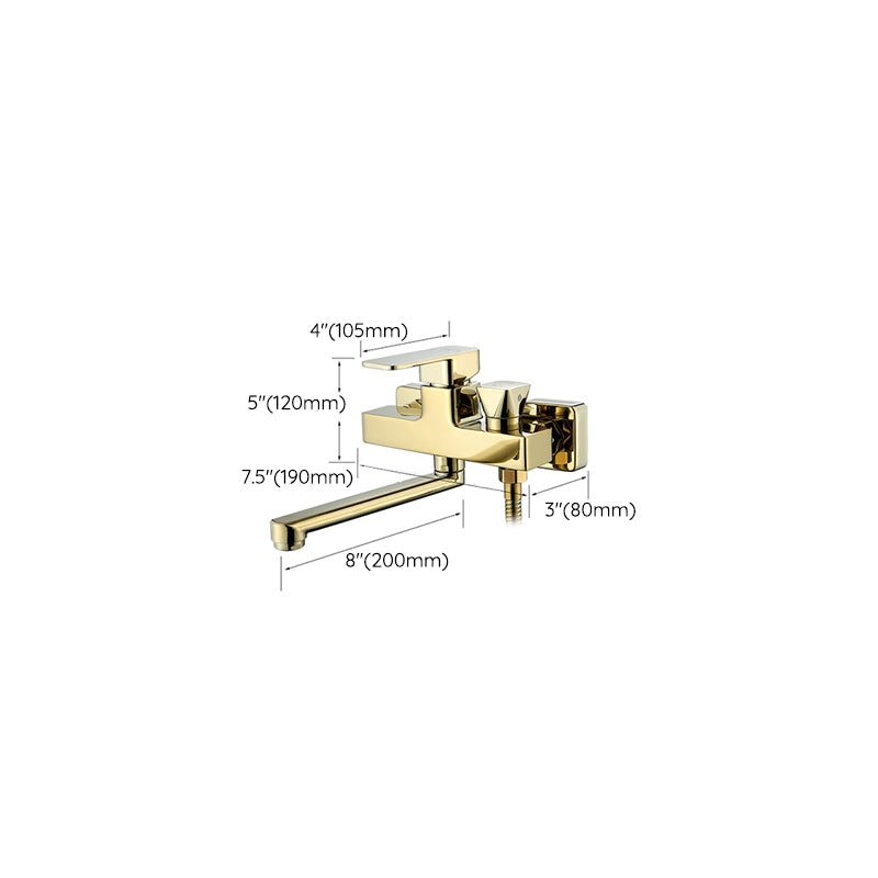Wall Mounted Gold Bathtub Faucet Swivel Spout Lever Handle with Hand Shower Clearhalo 'Bathroom Remodel & Bathroom Fixtures' 'Bathtub Faucets' 'bathtub_faucets' 'Home Improvement' 'home_improvement' 'home_improvement_bathtub_faucets' 7376148